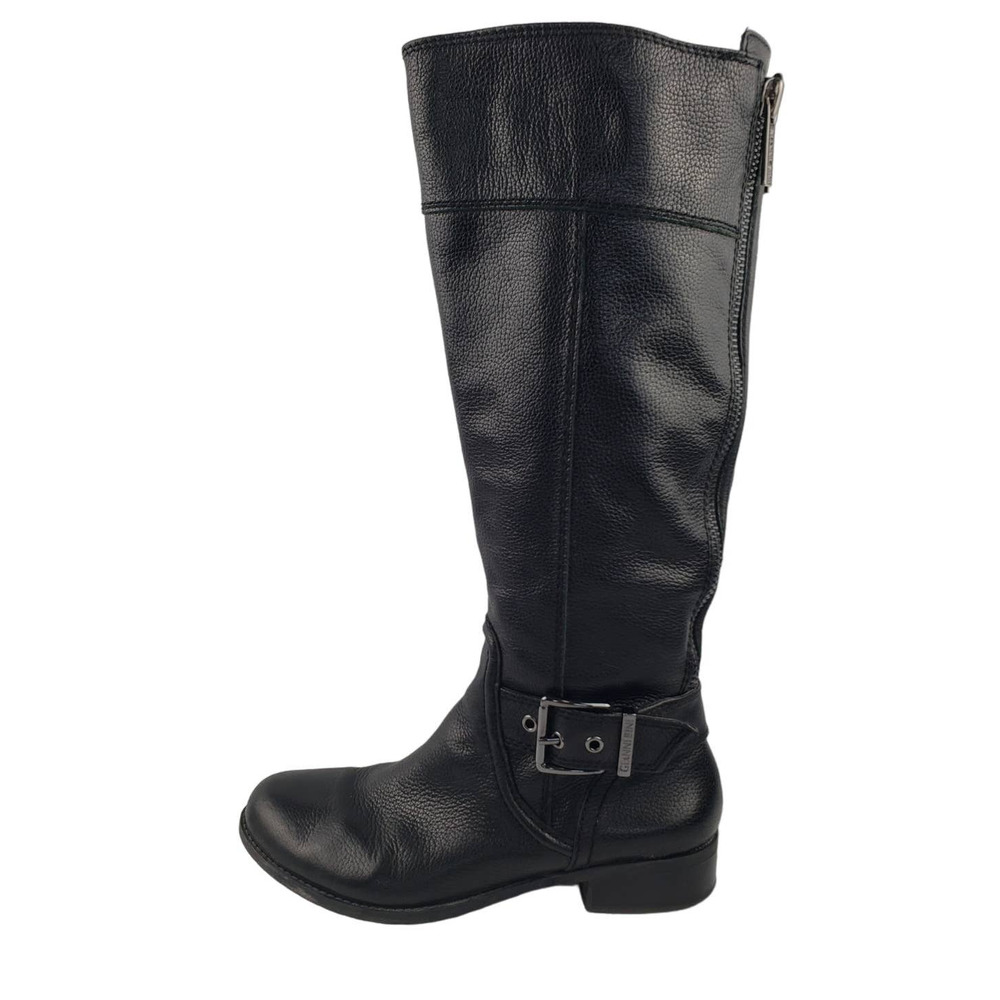Gianni Bini Womens Tall Riding Black Pebble Leather Buckle Boots Size 8.5